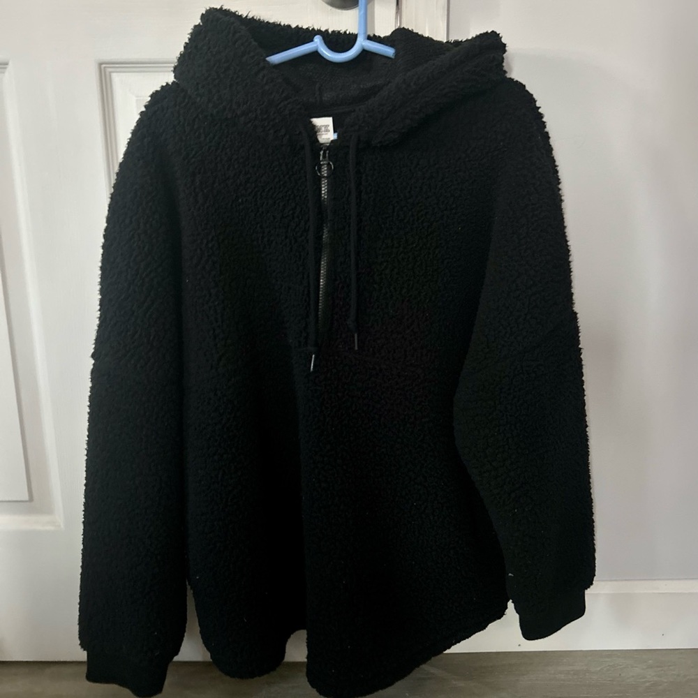 PINK pull over hoodie Black with zipper and pockets